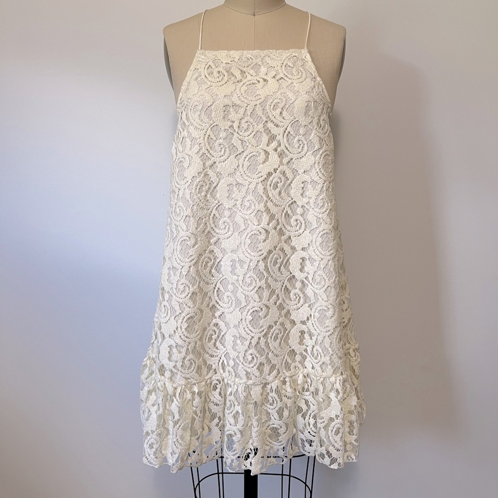 Free People Off-White Velvet Lace Tunic Dress Size S